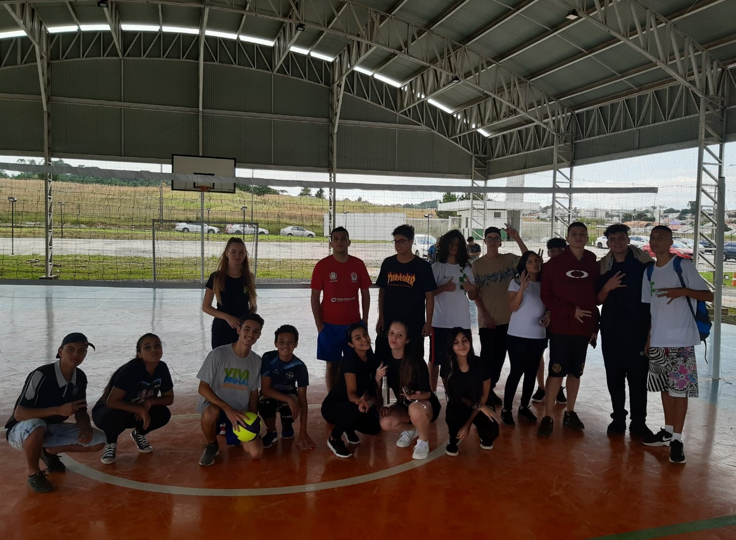 Students at school volleyball practice